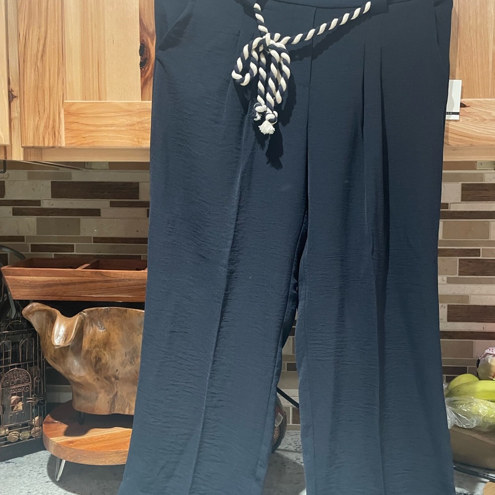 Julie Leopold Navy Pants with Rope Belt